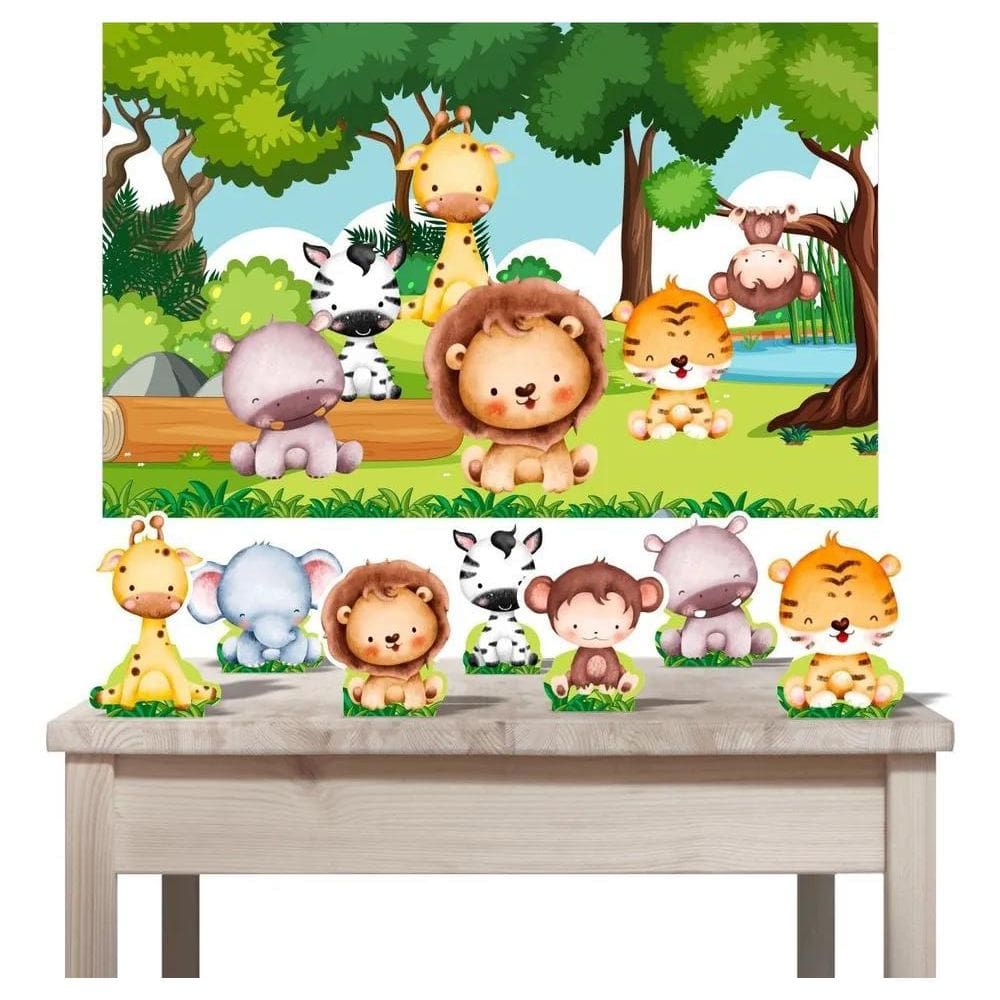 Kit Displays De Mesa + Painel De Festa Zoo Safari Baby