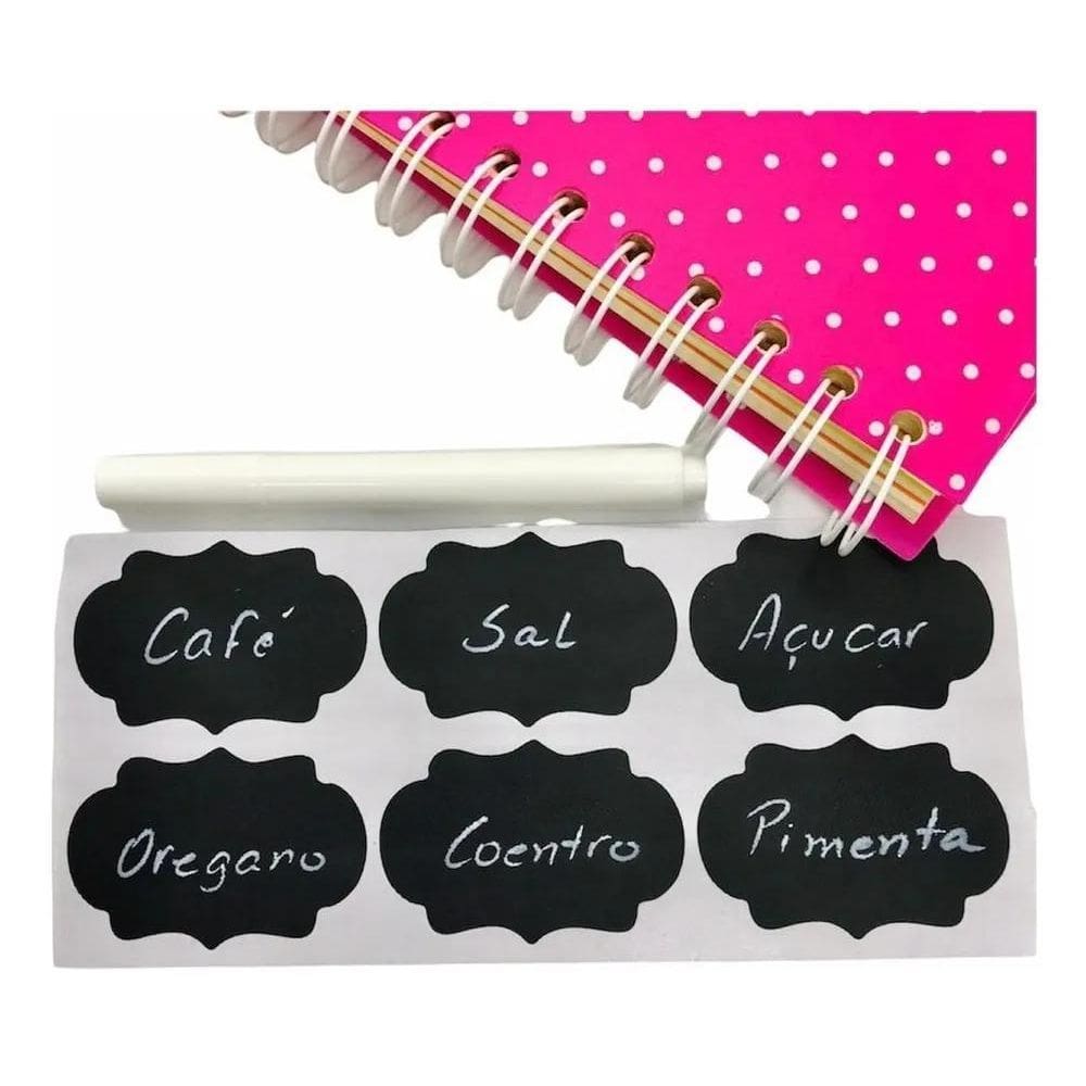 48 Etiquetas Adesivas Lousa + Caneta Giz Liquido Apagável