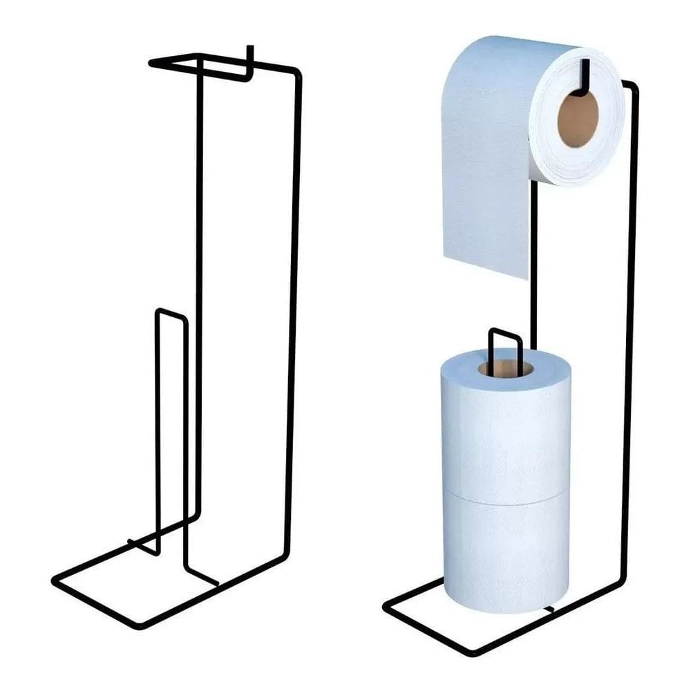 Suporte Porta Papel Higiênico De Chão 3 Rolos Preto Branco