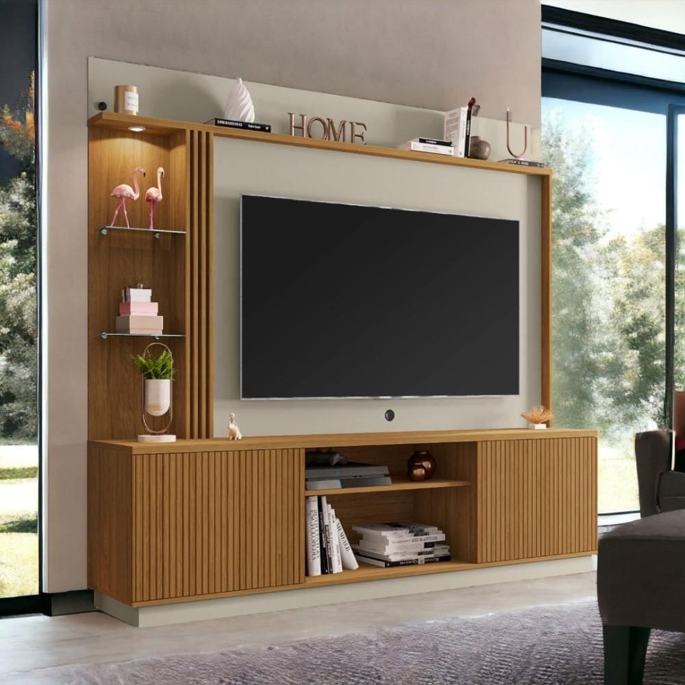 Home para TVs 65” Atlanta Cinamomo e Off White Ripado Bechara