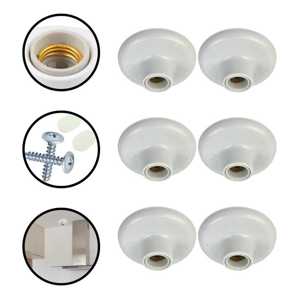 6 Plafonier Plafon Branco 100W Bocal Porcelana E27 Bivolt