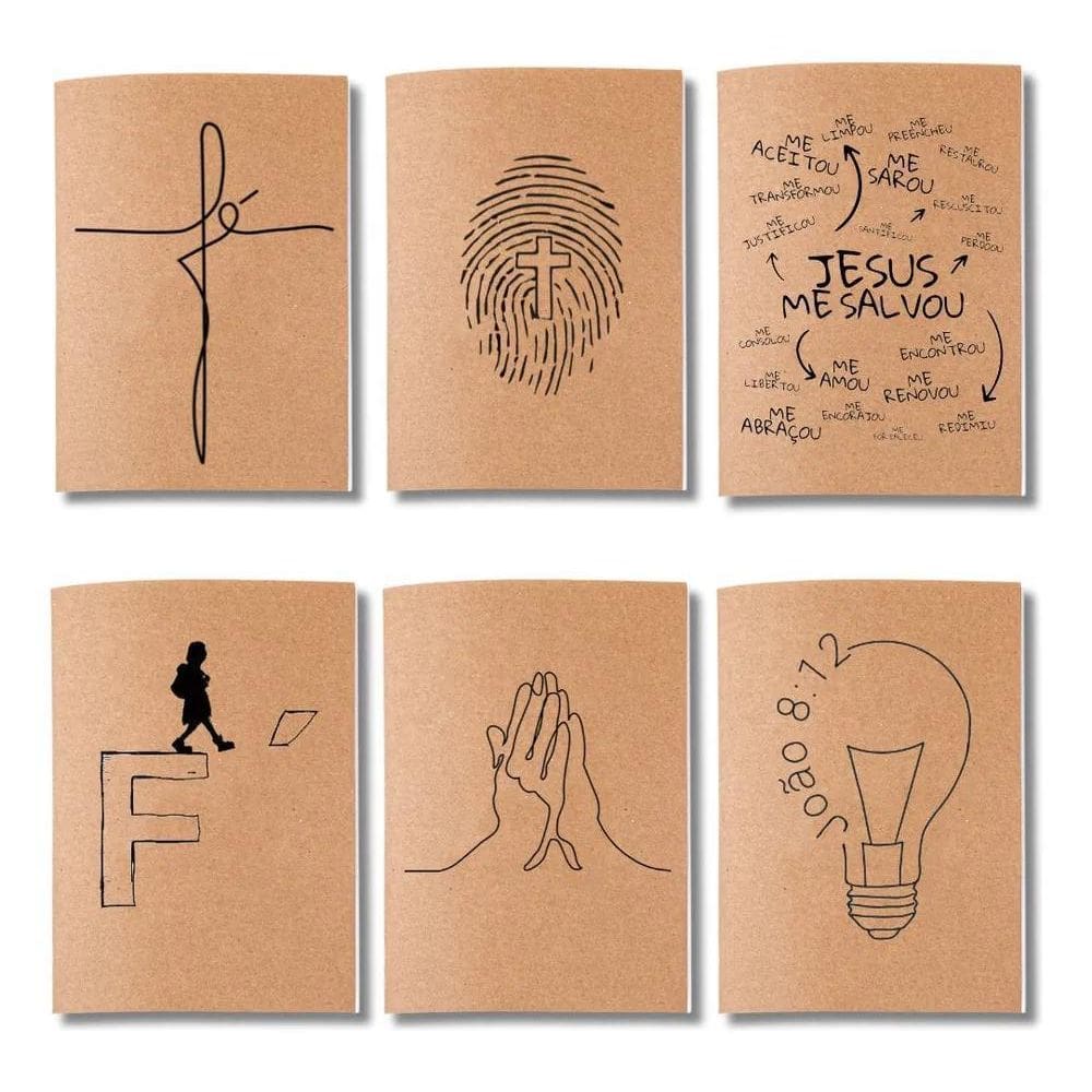 Kit 6X Cadernetas Devocionais Capa Kraft Flex 40Pág Pólen A5