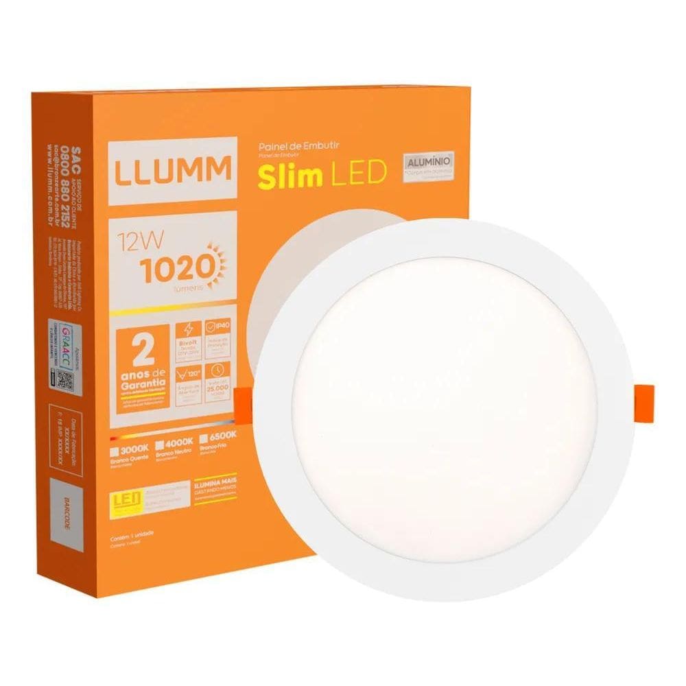 Painel Slim Led 12W Plafon Embutir Redondo 17Cm Alumínio Br