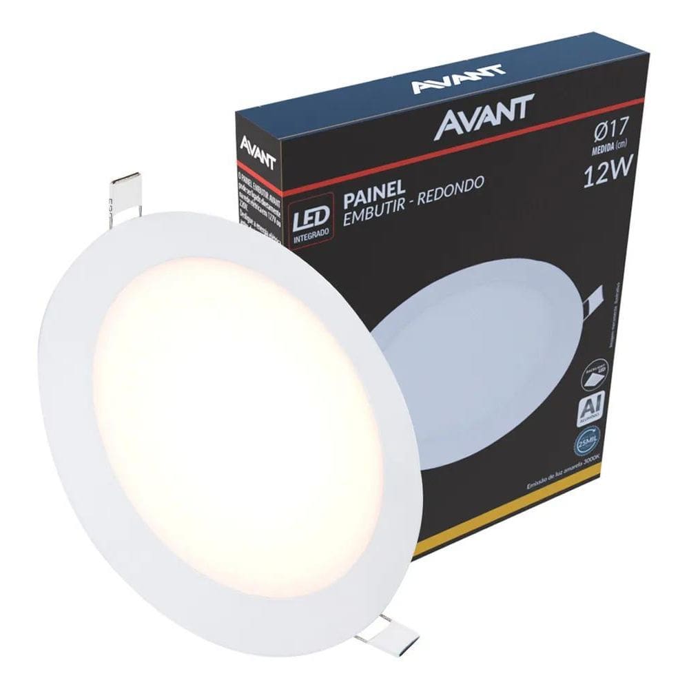 Painel Led Alu 12W 3000K Emb. Redondo 110V/220V 17Cm Avant