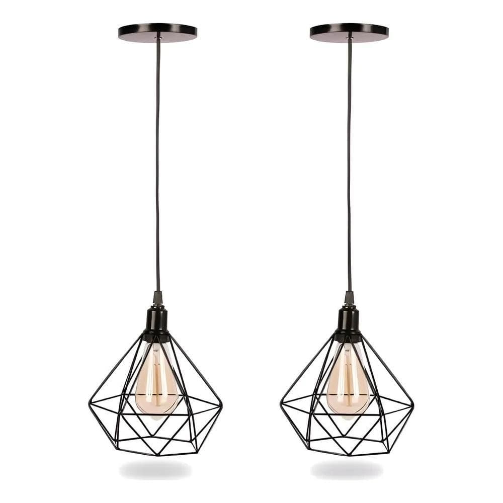 Kit 2 Pendentes Luminaria Diamante Aramado Cabo Regulavél