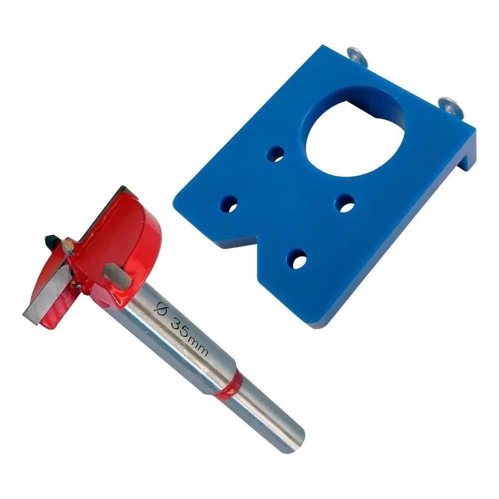 Kit Gabarito Guia Para Dobradiça Caneco + Broca Fresa 35Mm