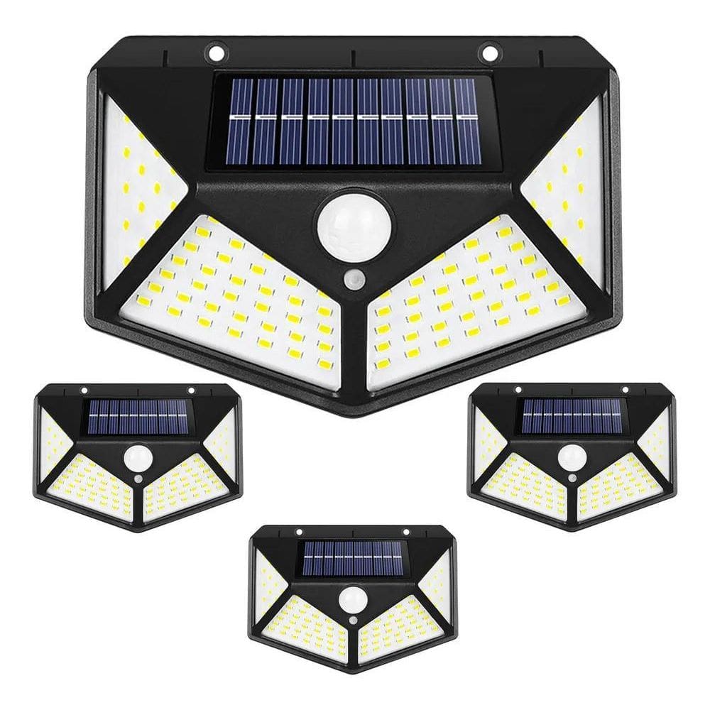Kit 4 Luminária Solar 100 Led Com Sensor Jardim Prova Dágua