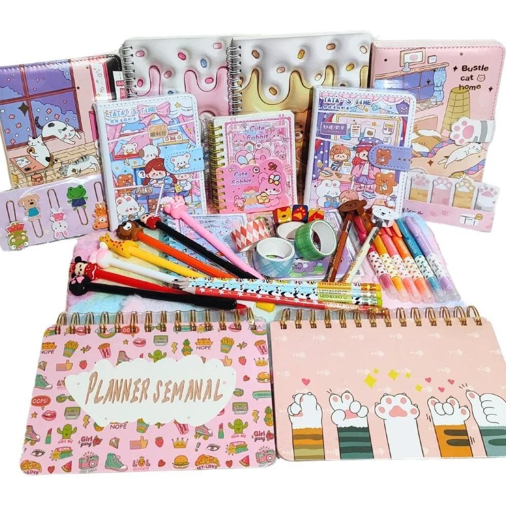 Kit Papelaria Fofa Kawaii 30 Peças Luxo