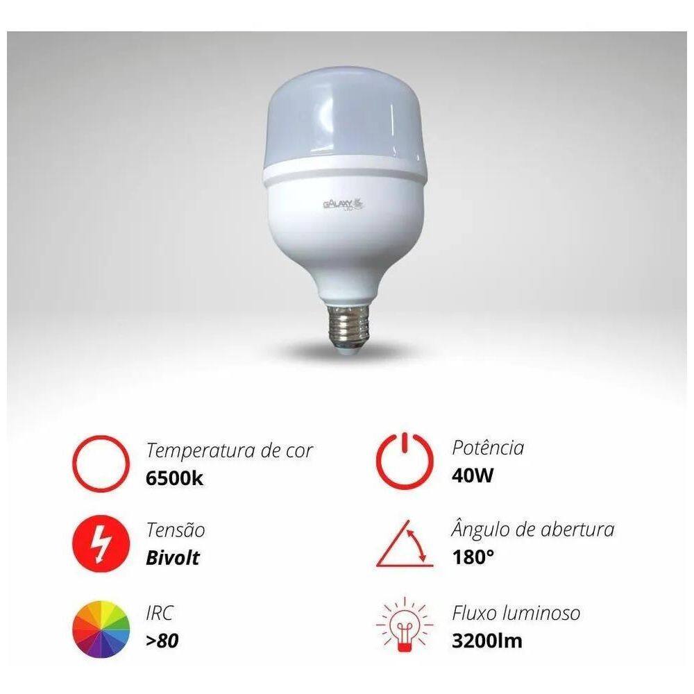 Lâmpada Led 40W Alta Pontência E27 Branca Fria 6500K Cor Da