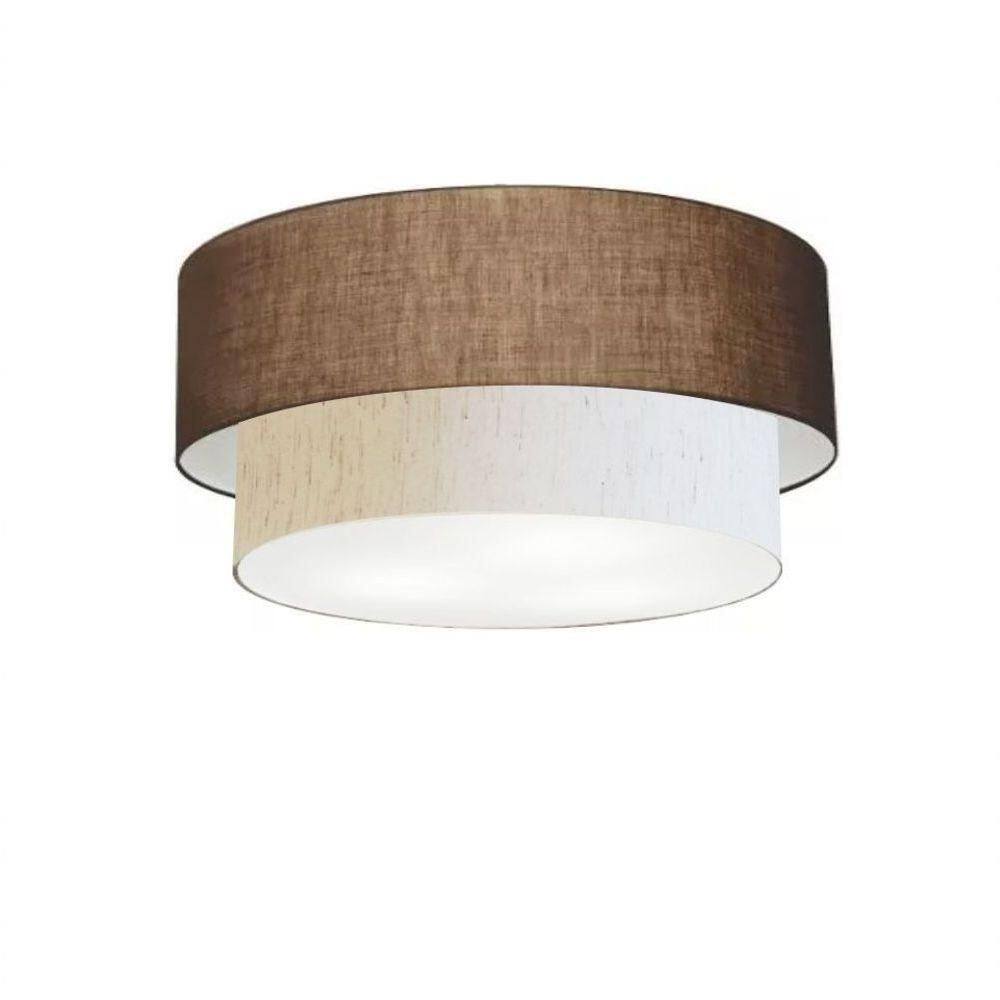 Plafon Duplo Cilíndrico Vivare Md-3017 Cúpula Em Tecido 50x40cm - Bivolt Café-linho-bege 127/220v