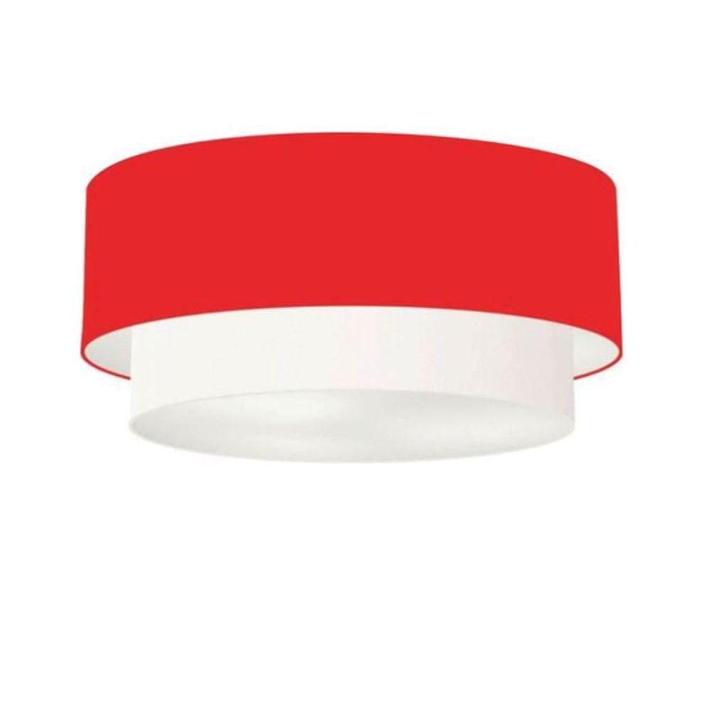 Plafon Duplo Cilíndrico Vivare Md-3024 Cúpula Tecido 60x50cm - Bivolt 127/220v Vermelho-branco