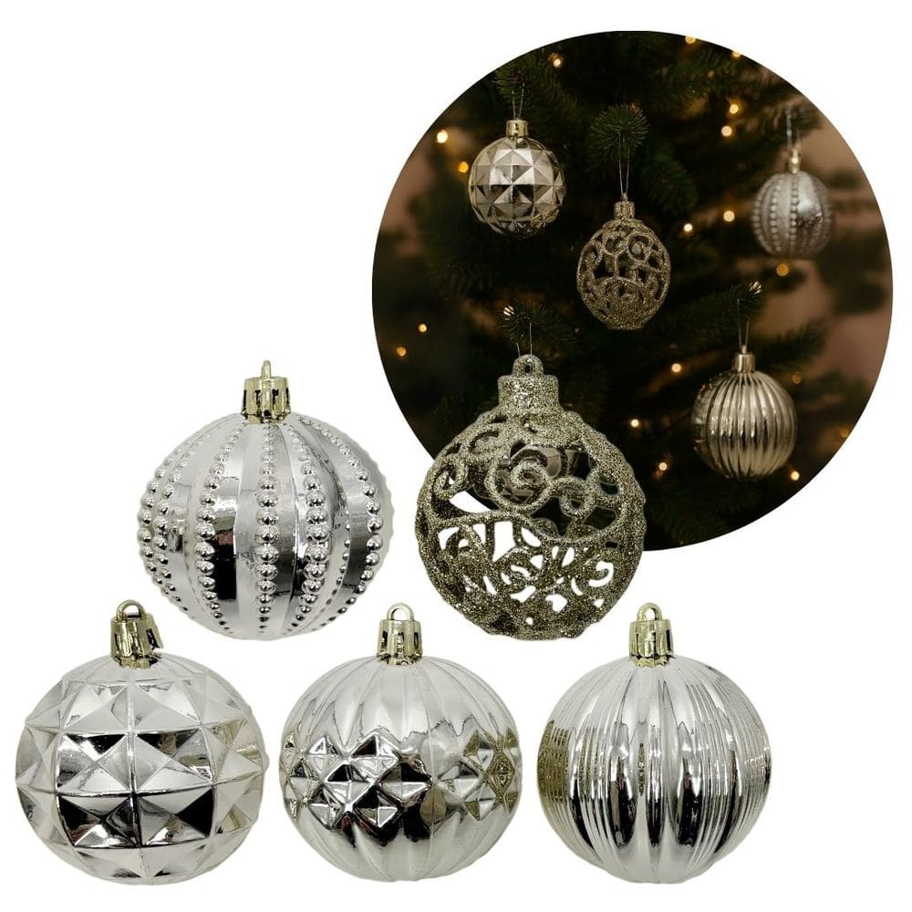 Kit 6 Bolas Natal Luxo Champanhe Textura Metalizada e Arabesco Glitter Vazado 6cm