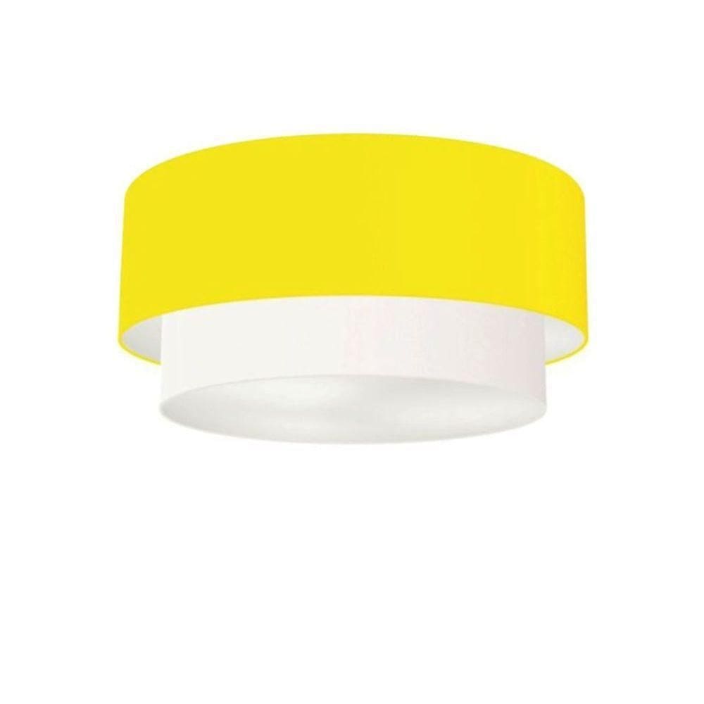 Plafon Duplo Cilíndrico Vivare Md-3017 Cúpula Tecido 50x40cm - Bivolt Amarelo-branco 127/220v