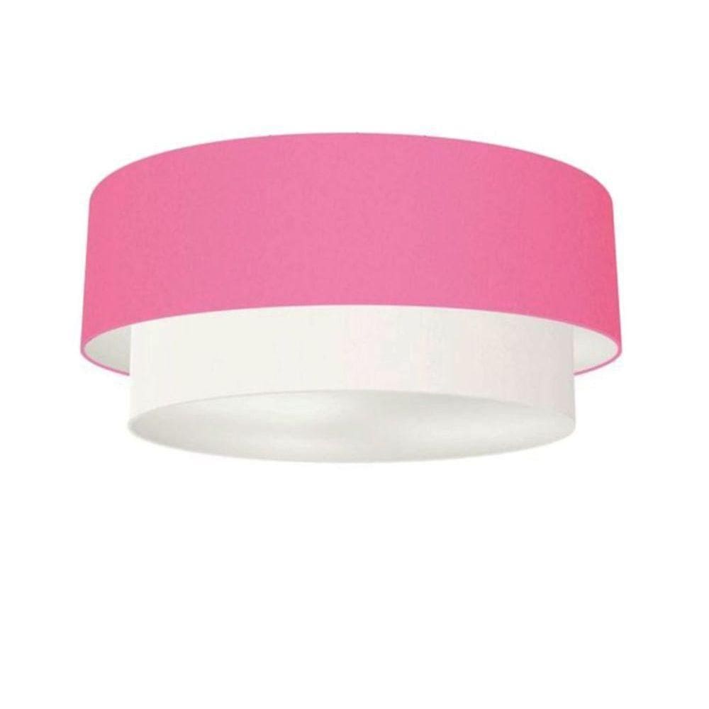 Plafon Duplo Cilíndrico Vivare Md-3024 Cúpula Tecido 60x50cm - Bivolt Rosa-bebê-branco 127/220v