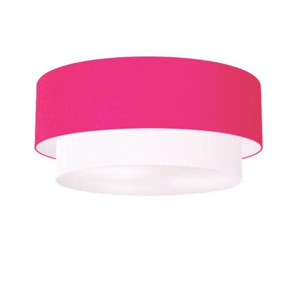 Plafon Duplo Cilíndrico Vivare Md-3024 Cúpula Tecido 60x50cm - Bivolt Rosa-pink-branco 127/220v