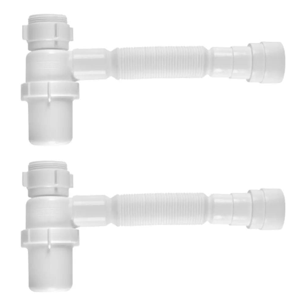 Sifão Sanfonado Universal Branco Com Copo Astra - Kit 2Un