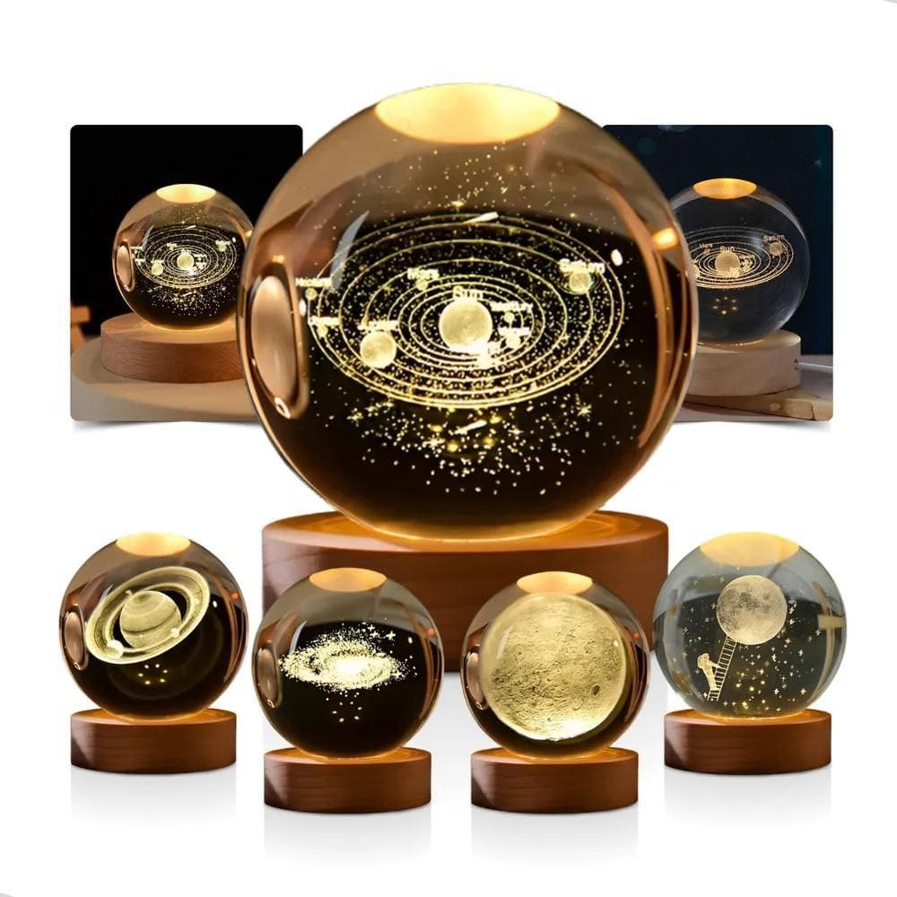 Luminária De Mesa Bola De Cristal 3D Decoração Solar Galáxia
