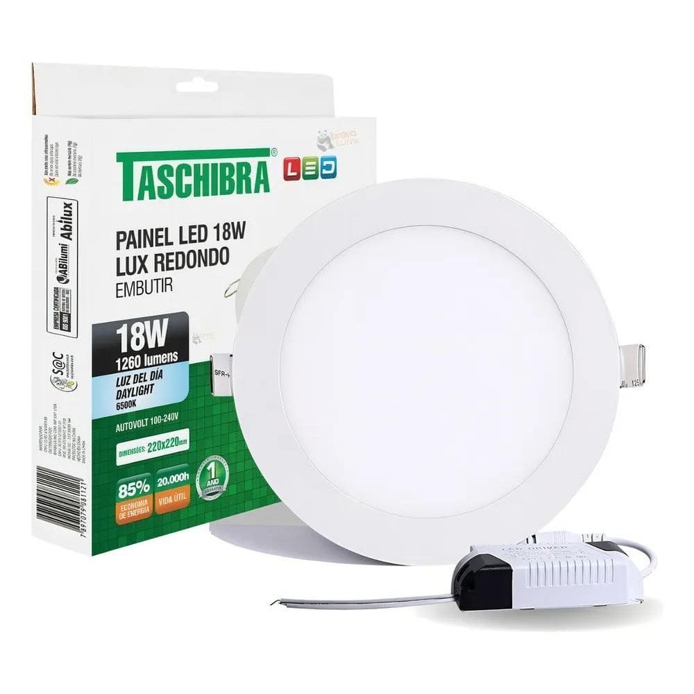 Painel Plafon Led Embutir Redondo 18W 6500K Taschibra Estrut