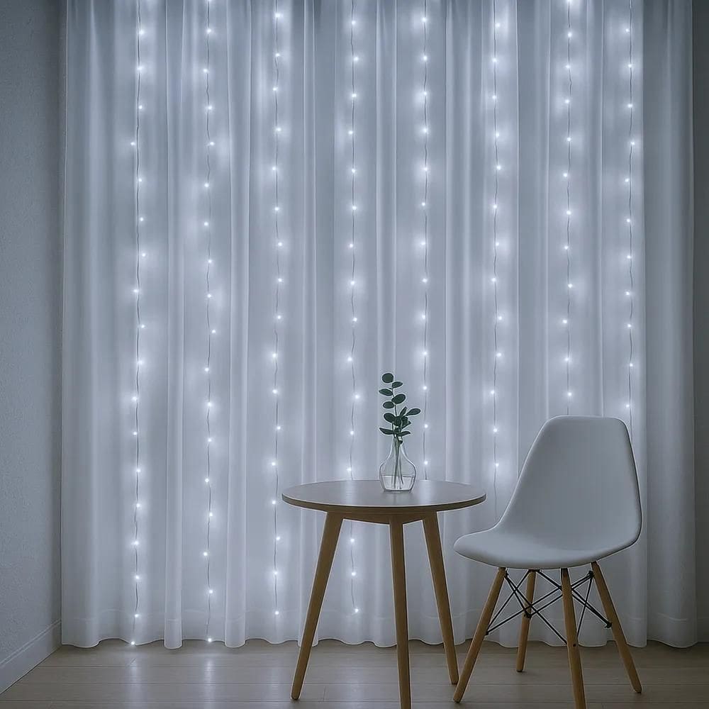 Cortina 300 Leds Branco Frio Fixa Ou Pisca 3X2 Festa Evento