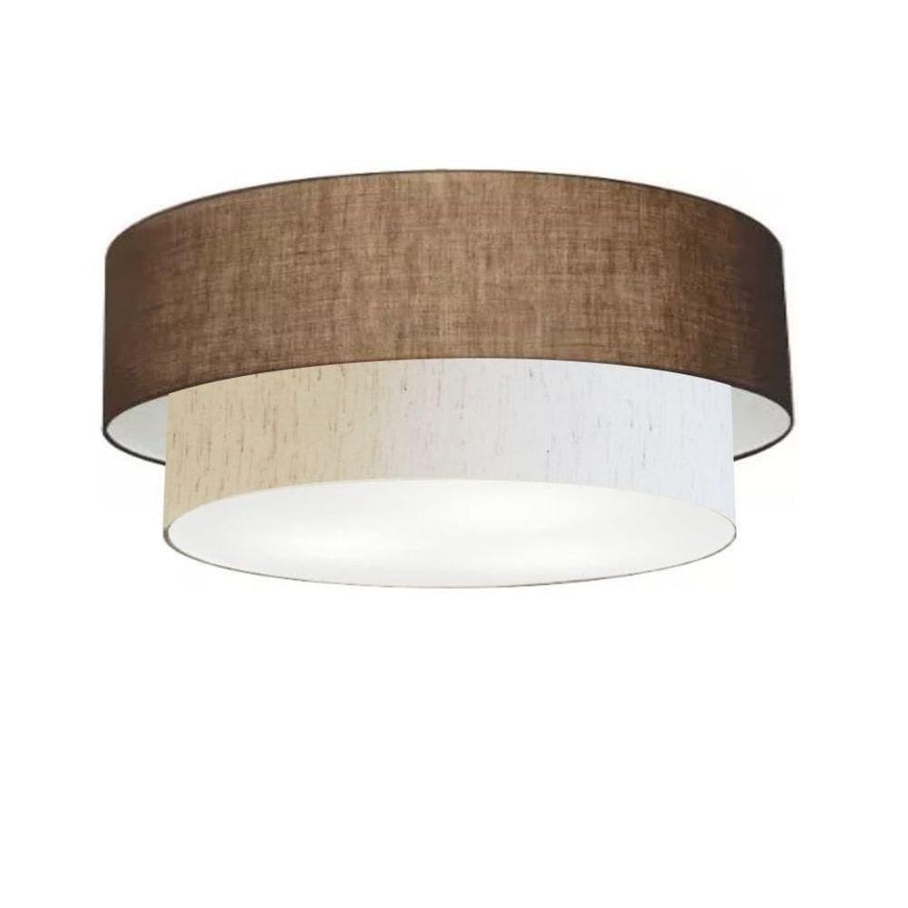 Plafon Duplo Cilíndrico Vivare Md-3021 Cúpula Em Tecido 80x60cm - Bivolt Café-linho-bege 127/220v