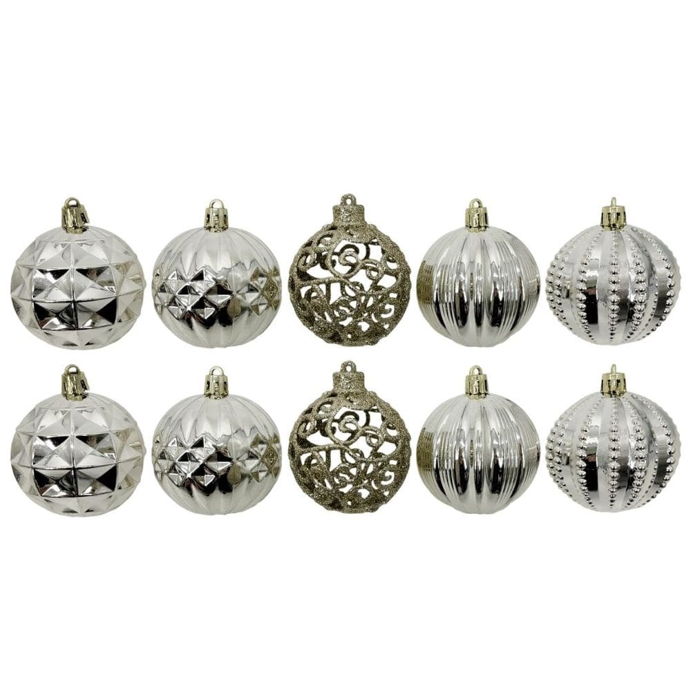 Kit 12 Bolas Natal Luxo Champanhe Textura Metalizada e Arabesco Glitter Vazado 6cm