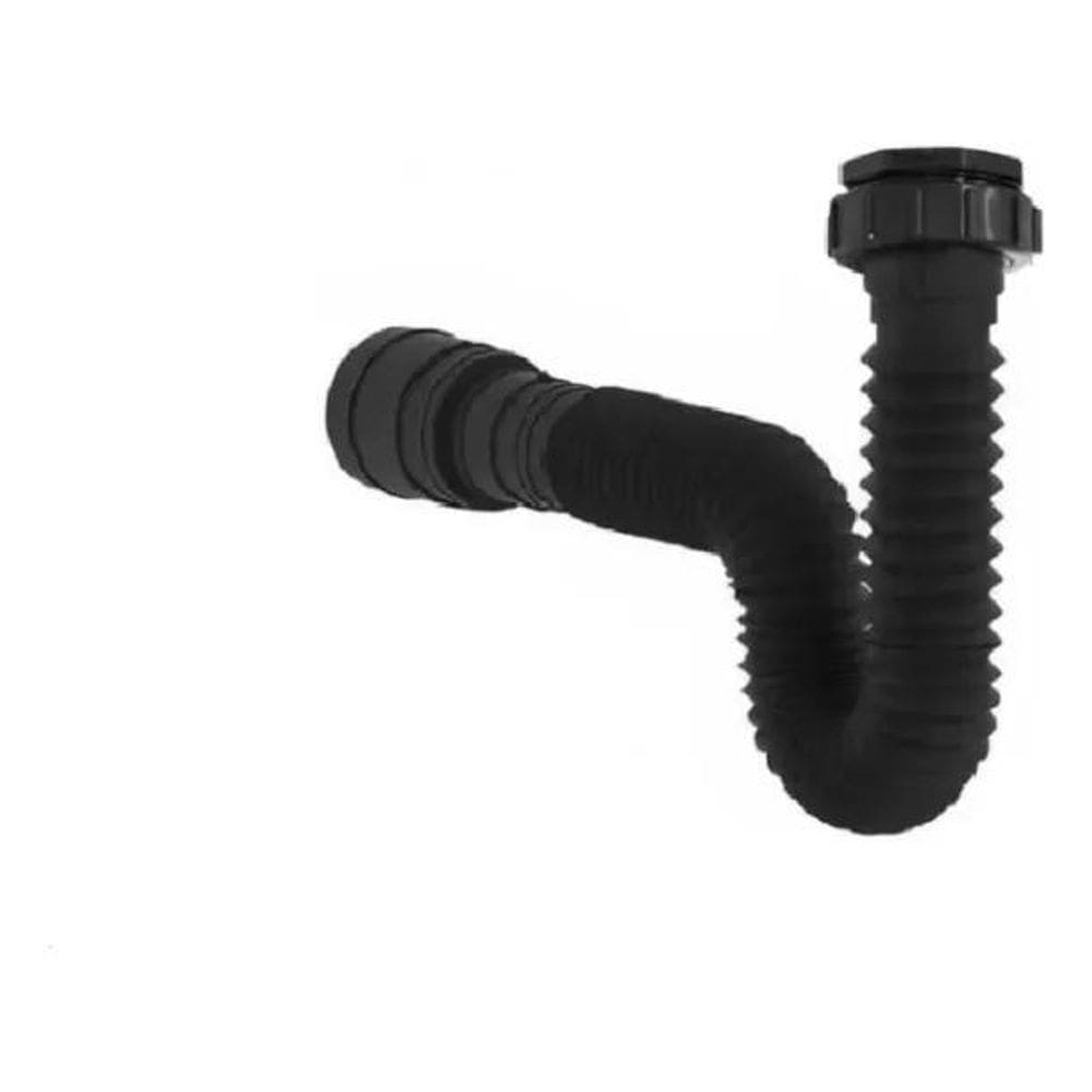 Sifão Sanfonado Flexível 70Cm Extensivo Universal Preto Pia