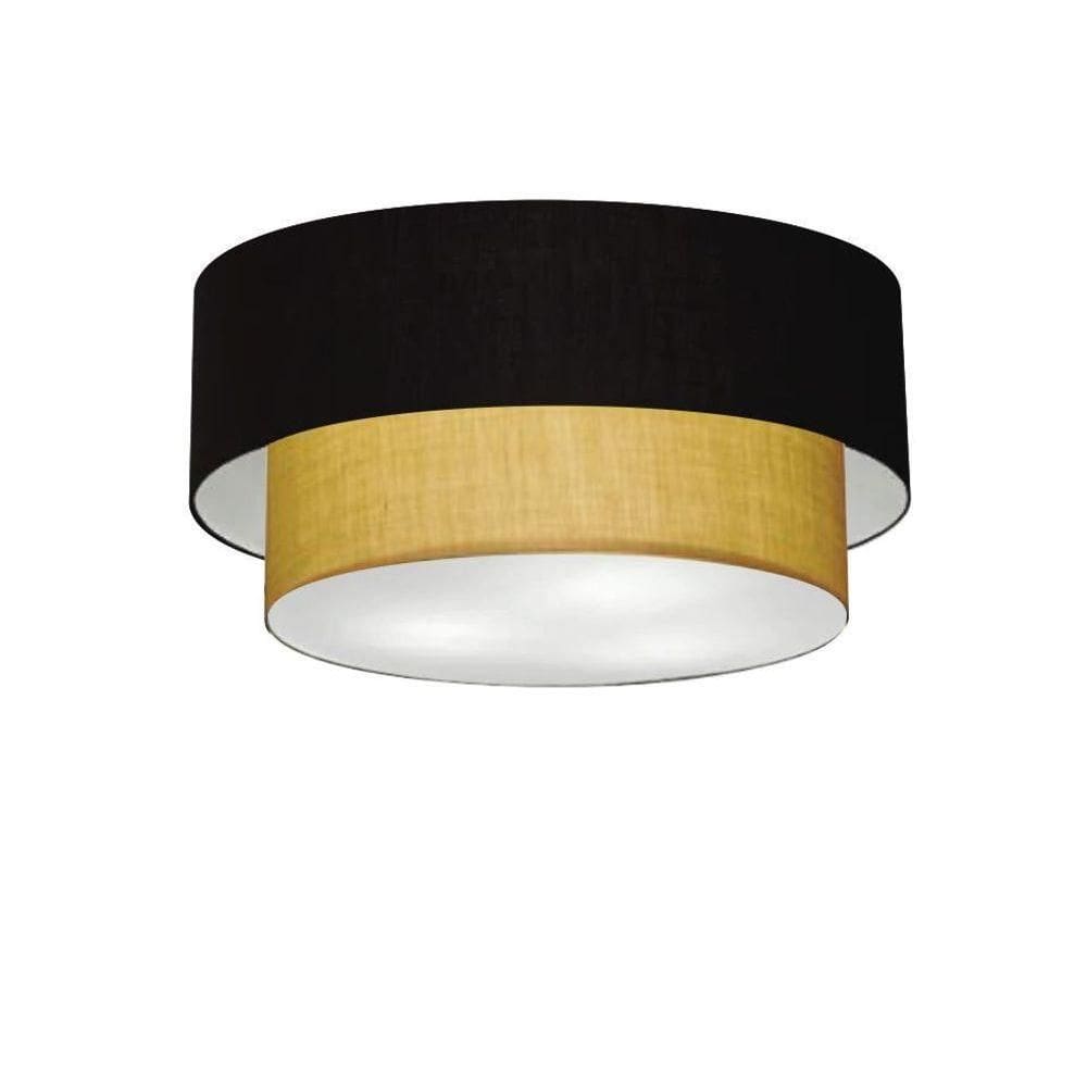 Plafon Duplo Cilíndrico Vivare Md-3017 Cúpula Em Tecido 50x40cm - Bivolt Preto-palha 127/220v
