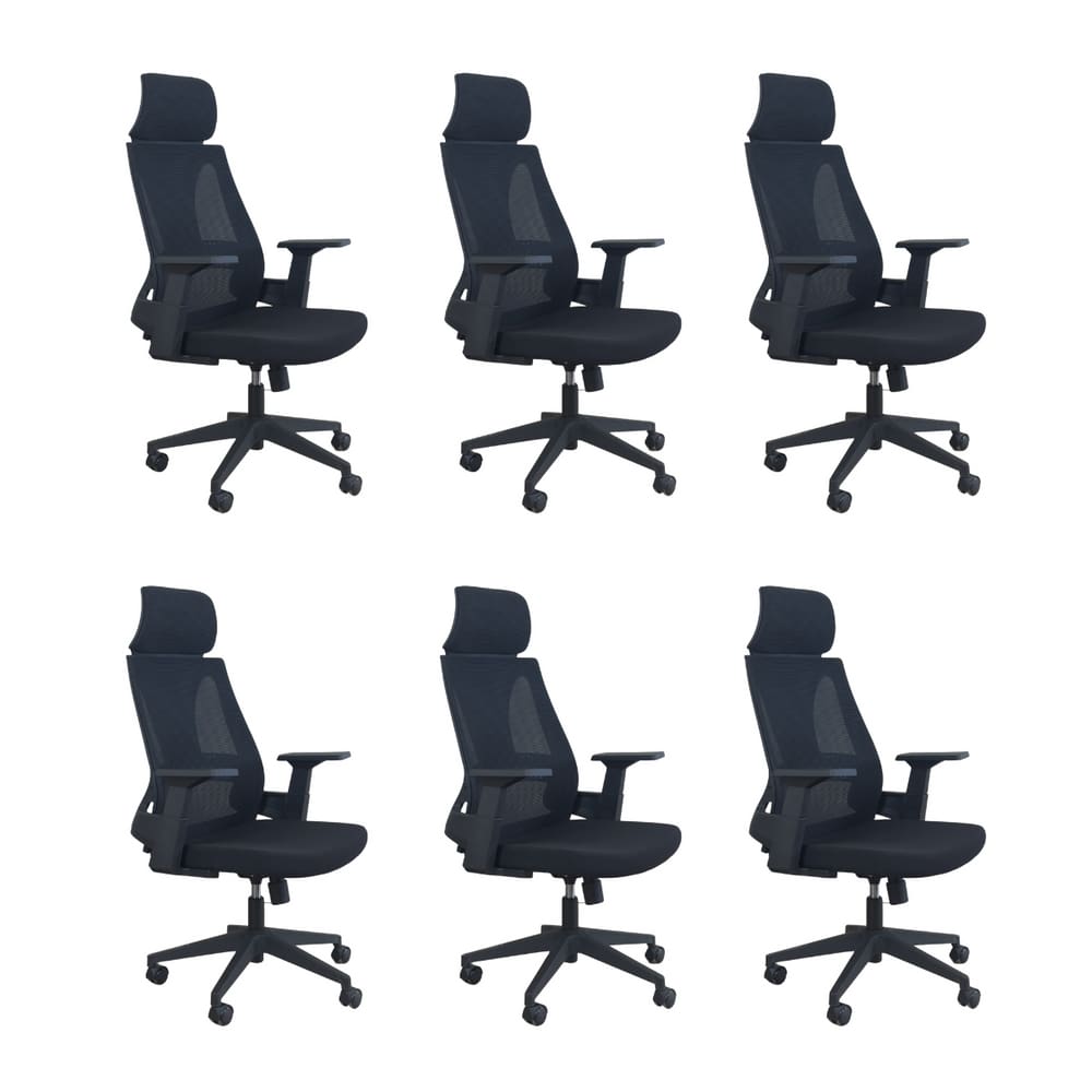 Kit 6 Cadeiras de Escritório Presidente Ergonômica Oficial Corporativa Elite Apoio Nuca