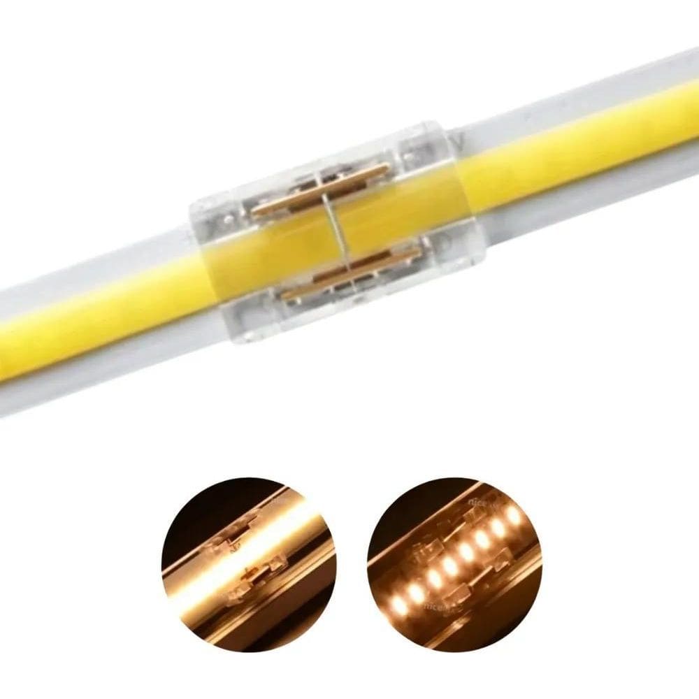 Kit 5 Conector Emenda Fita Led Cob 2 Vias Monocor 8Mm Tensão