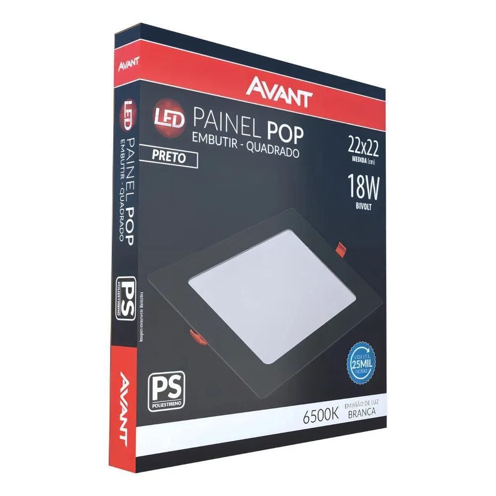 Painel Plafon Quadrado Embutir 18W Preto Avant Branco Frio
