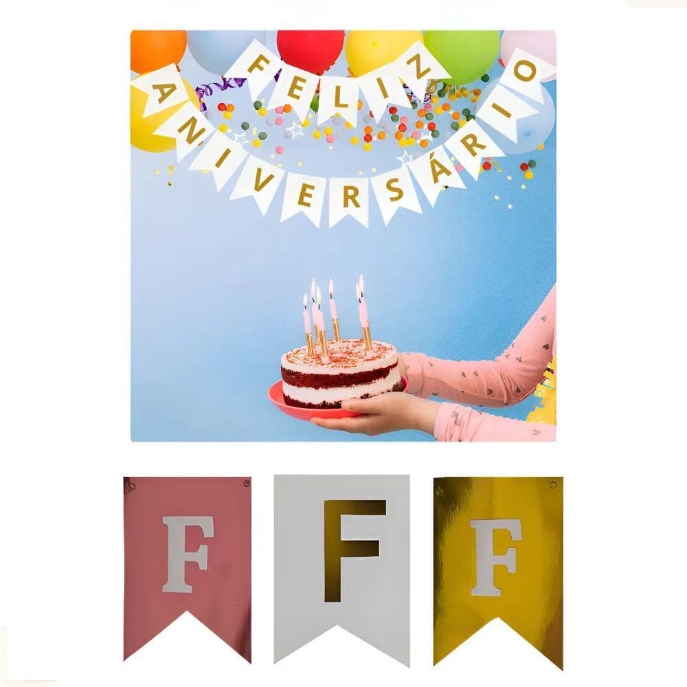 Bandeira, Faixa De Feliz Aniversário, Papel, Letras Douradas
