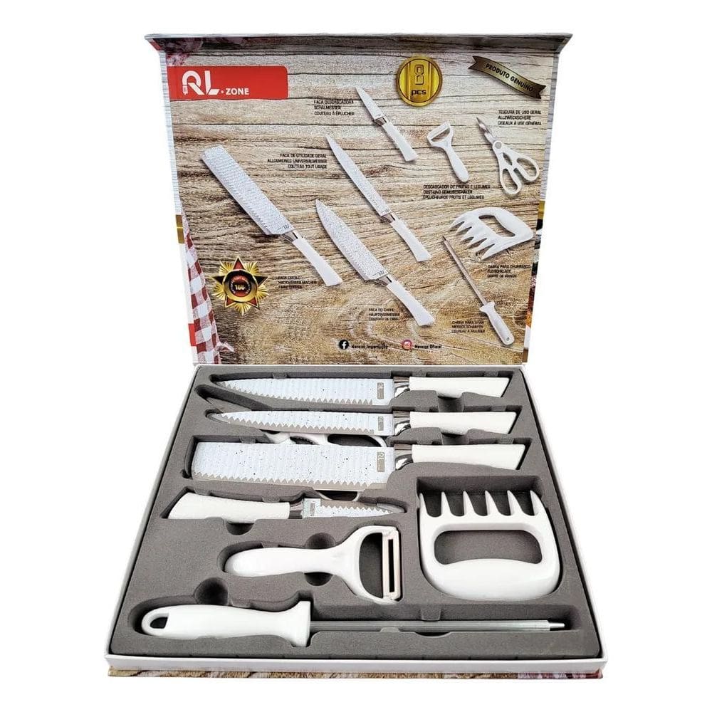 Conjunto De Facas Kit Churrasco Profissional Em Inox 8 Peças