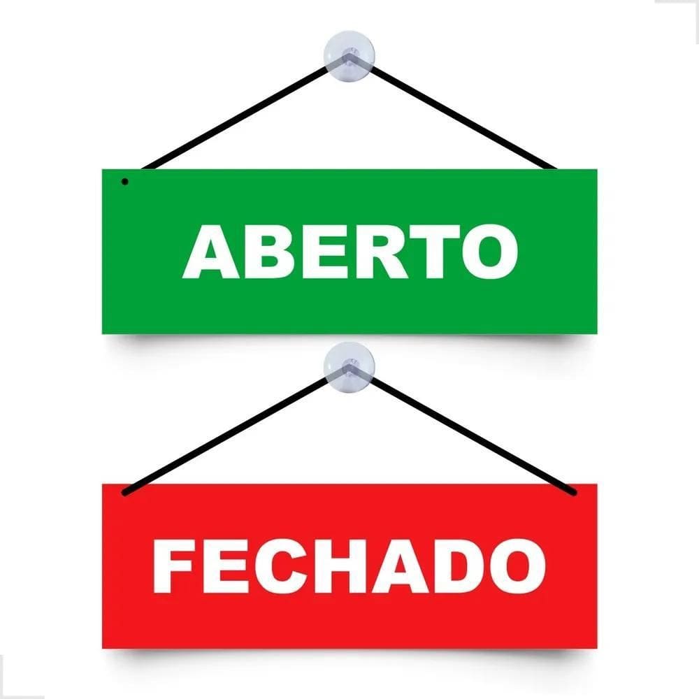 Placa Para Porta Aberto E Fechado Com Cordão E Ventosa 10X30