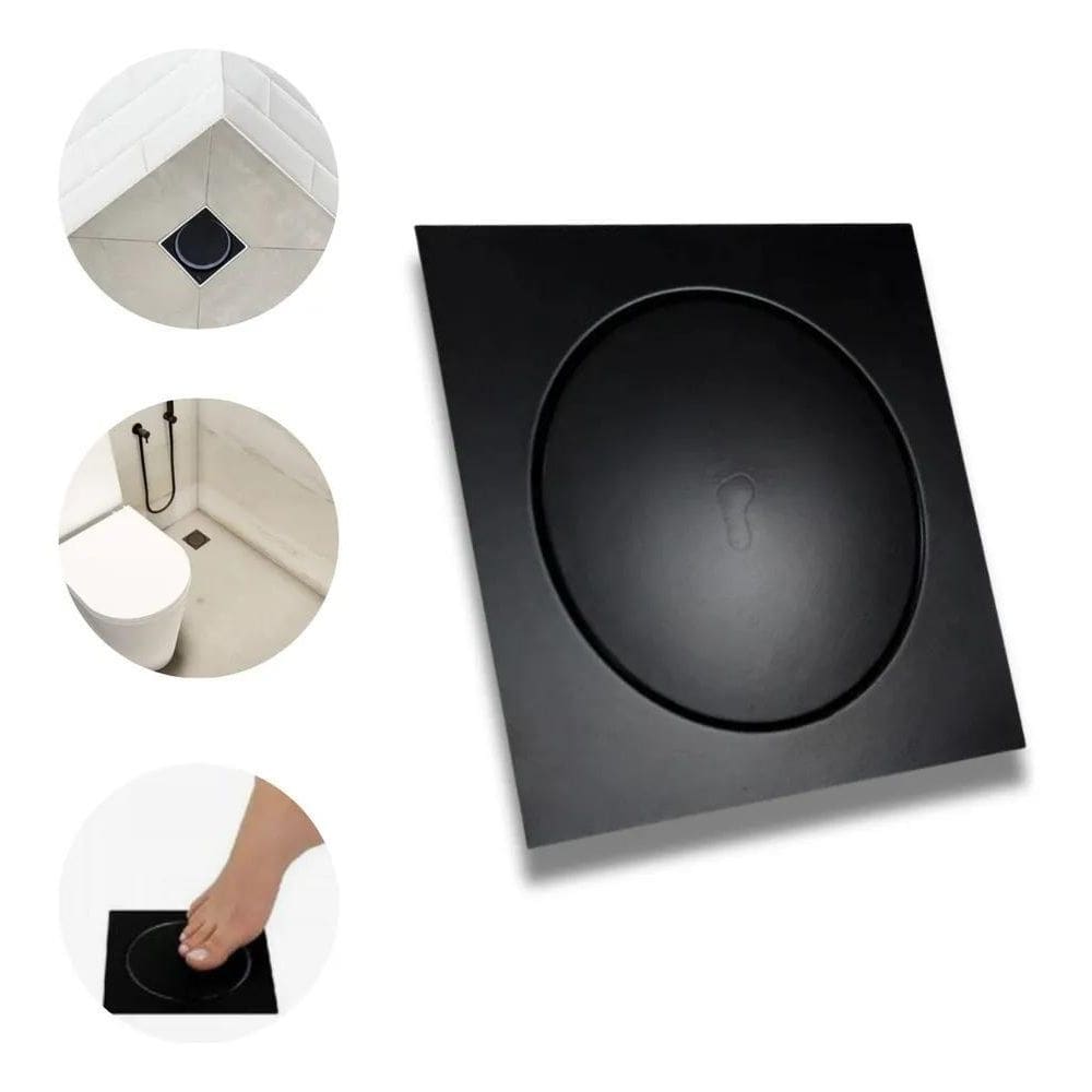 Ralo Inteligente Para Banheiro Quadrado 10X10 Aço Inox Preto