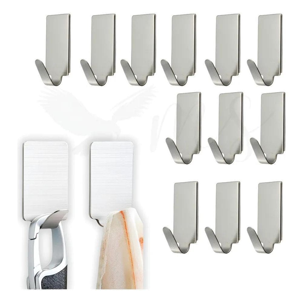 Cabide Gancho Inox Adesivo Kit 12 Peças Cozinha Banheiro