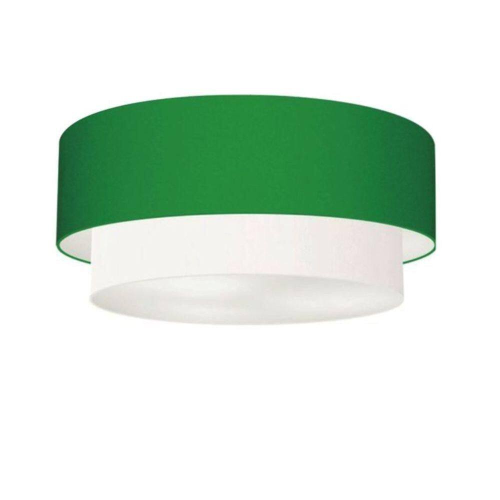 Plafon Duplo Cilíndrico Vivare Md-3065 Cúpula Tecido 80x70cm - Bivolt Verde-folha-branco 127/220v