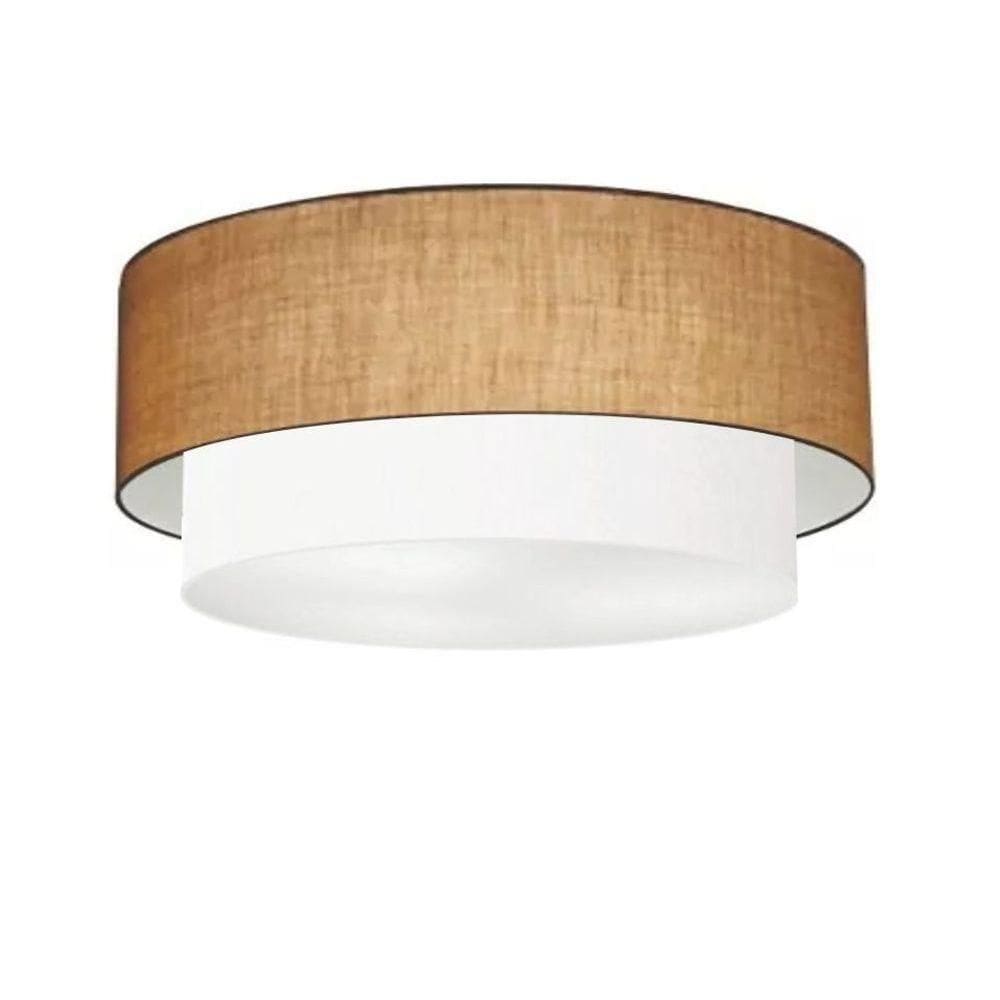Plafon Duplo Cilíndrico Vivare Md-3064 Cúpula Em Tecido 70x60cm - Bivolt Palha-branco 127/220v