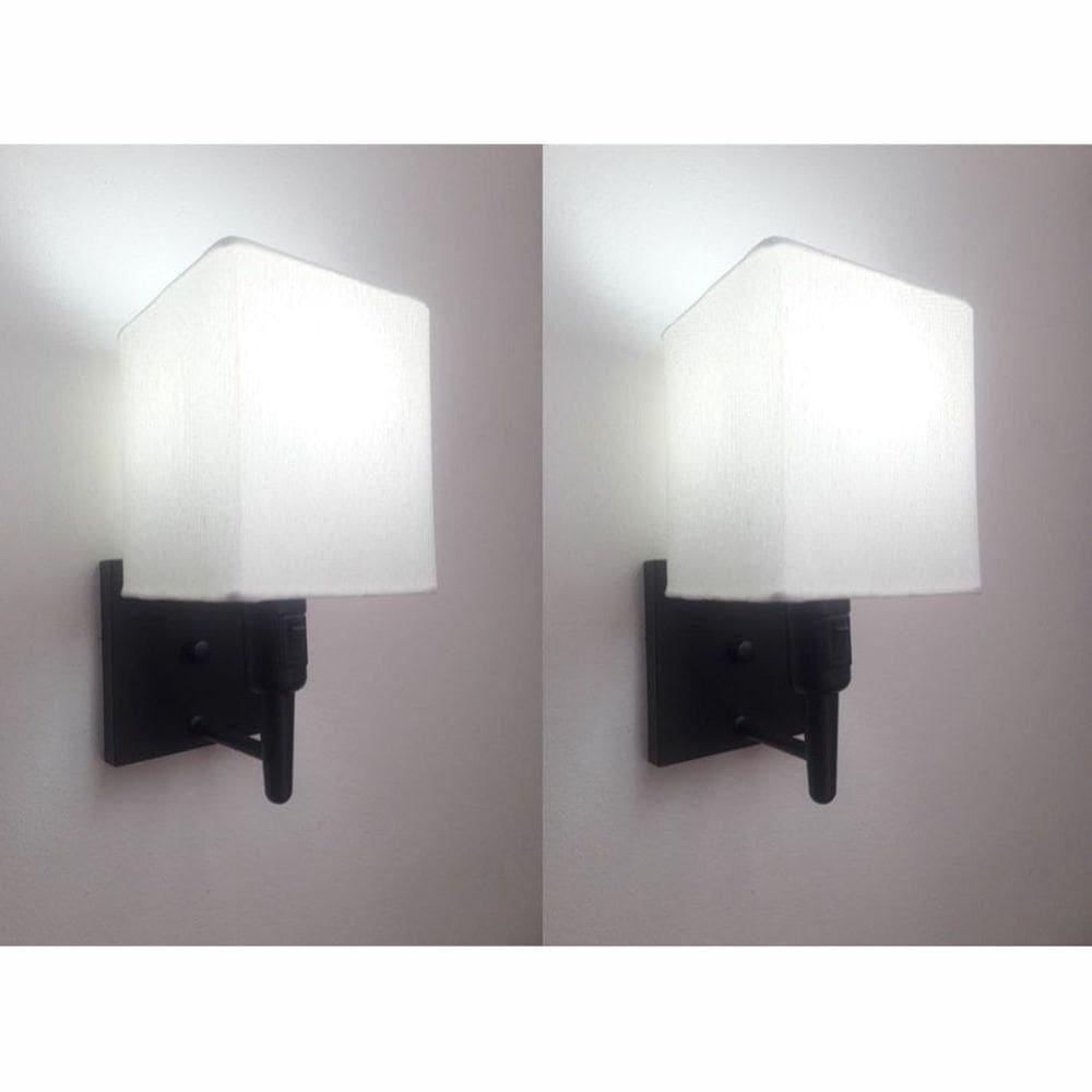 Kit-2 Arandela Quadrada Md-2019 Preto C- Inter Liga E Desl Cúpula Em Tecido Branco - Bivolt