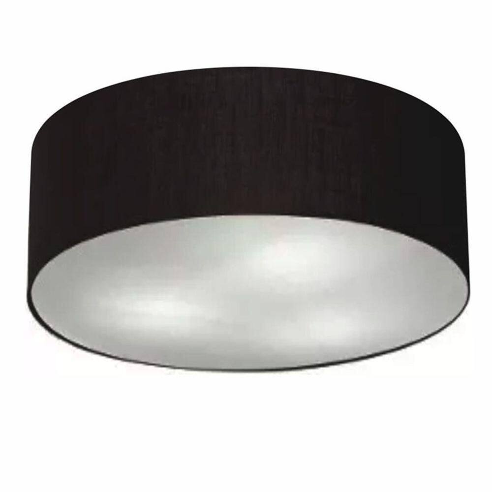 Plafon Cilíndrico Md-3049 Cúpula Em Tecido 70x15cm Preto - Bivolt