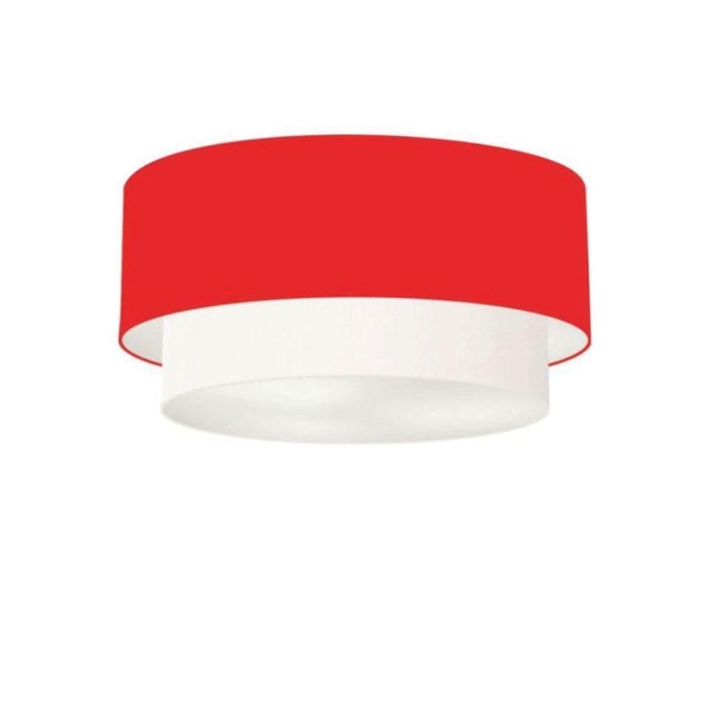 Plafon Duplo Cilíndrico Vivare Md-3062 Cúpula Tecido 45x40cm - Bivolt Vermelho-branco 127/220v