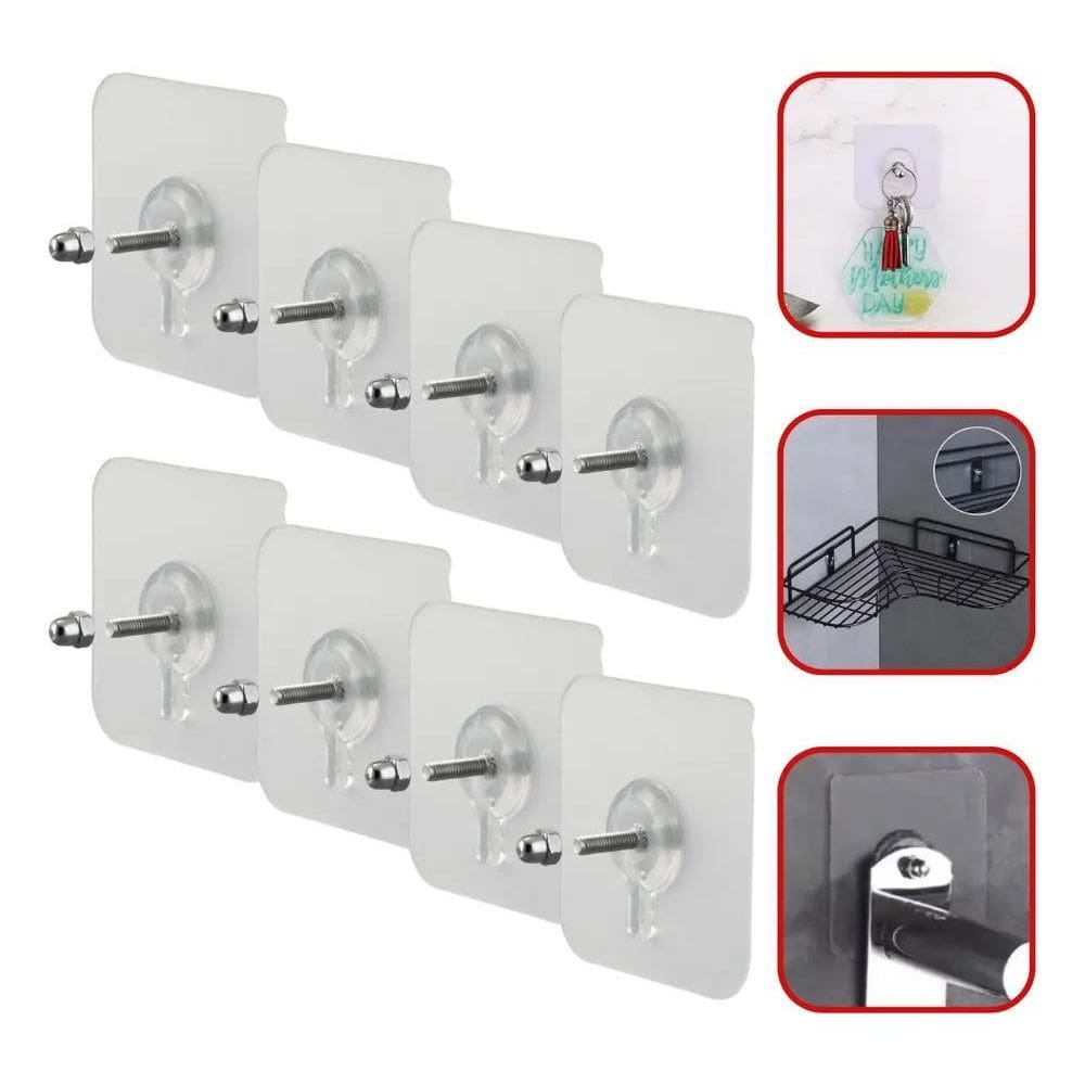 Kit 8 Gancho Adesivo Parafuso Multiuso Pedurar Transparente