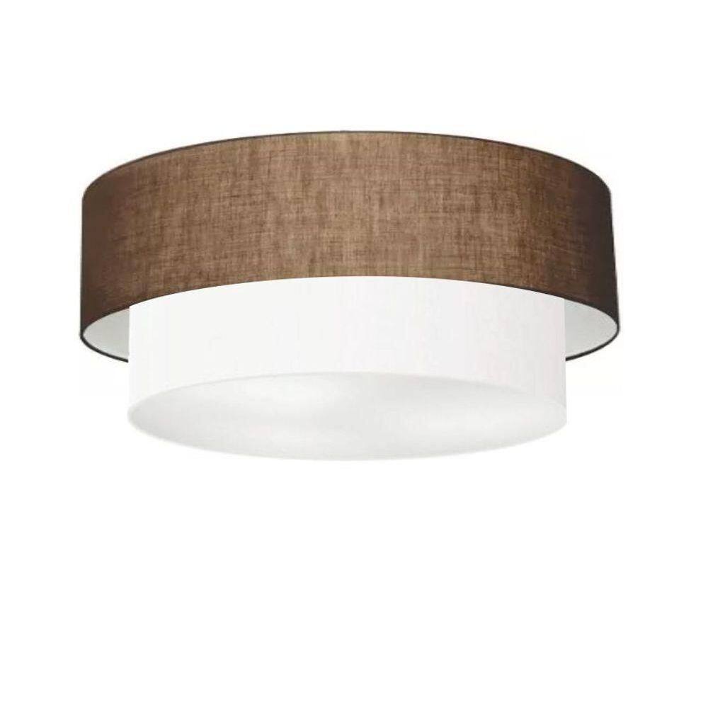 Plafon Duplo Cilíndrico Vivare Md-3065 Cúpula Em Tecido 80x70cm - Bivolt Café-branco 127/220v
