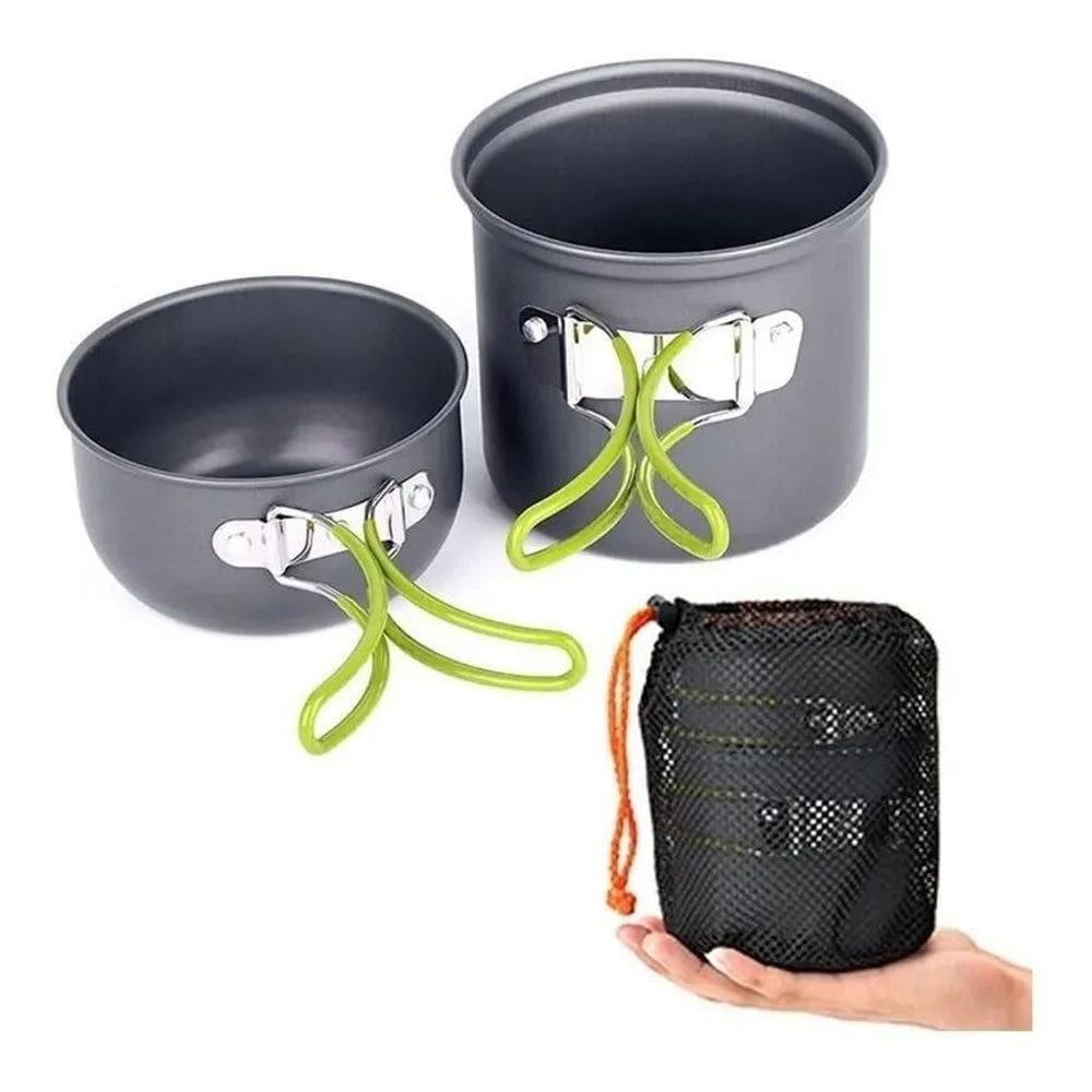 3X Kit Panelas Táticas Camping Alumínio 2 Pçs Com Pegador