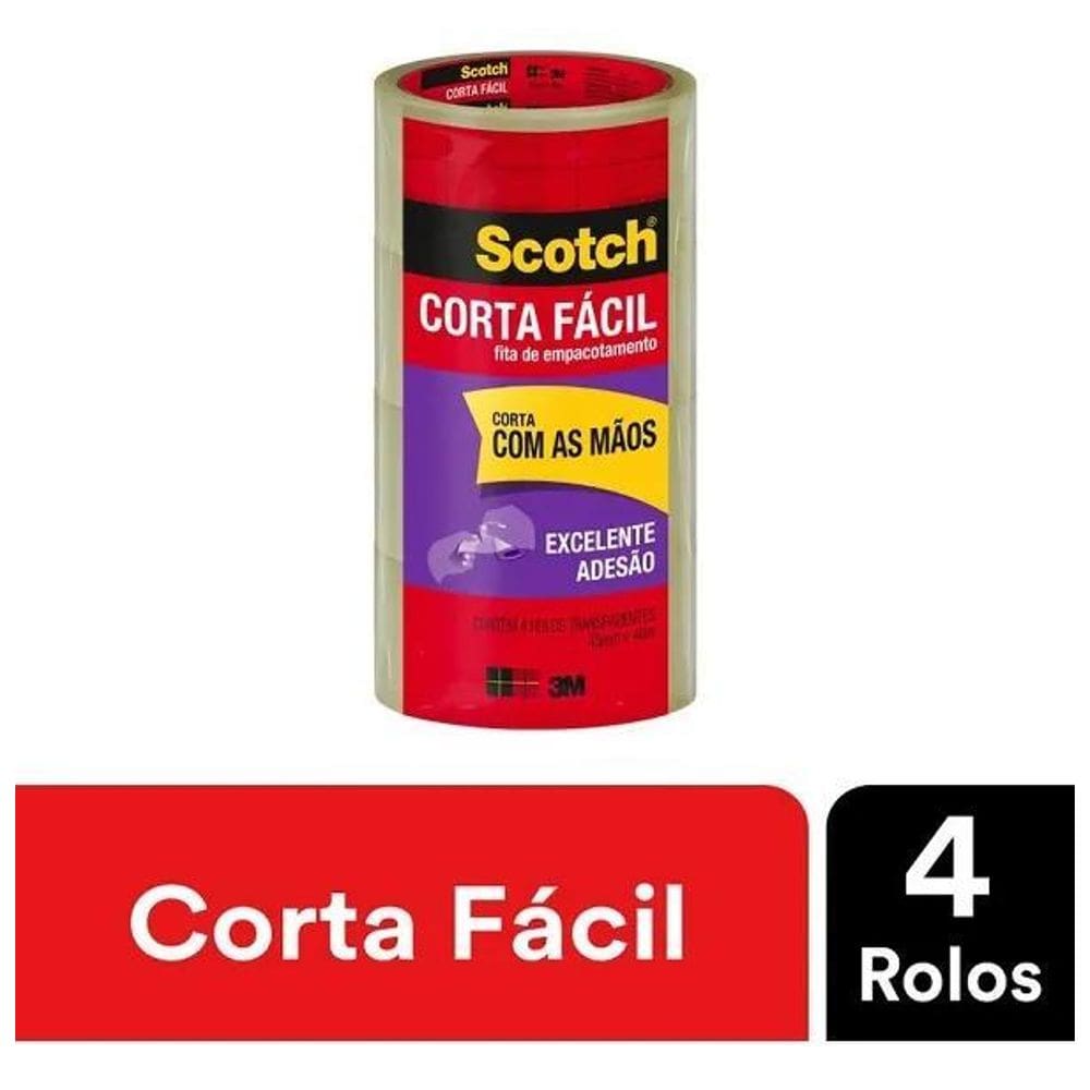 Fita De Empacotamento Scotch Corta Facil 45Mm X 40M 4 Rolos
