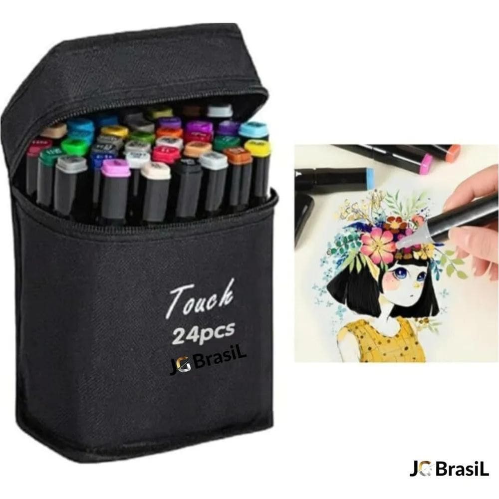 Estojo De Canetinhas Escolar Com Ponta Dupla 24 Cores Bolsa