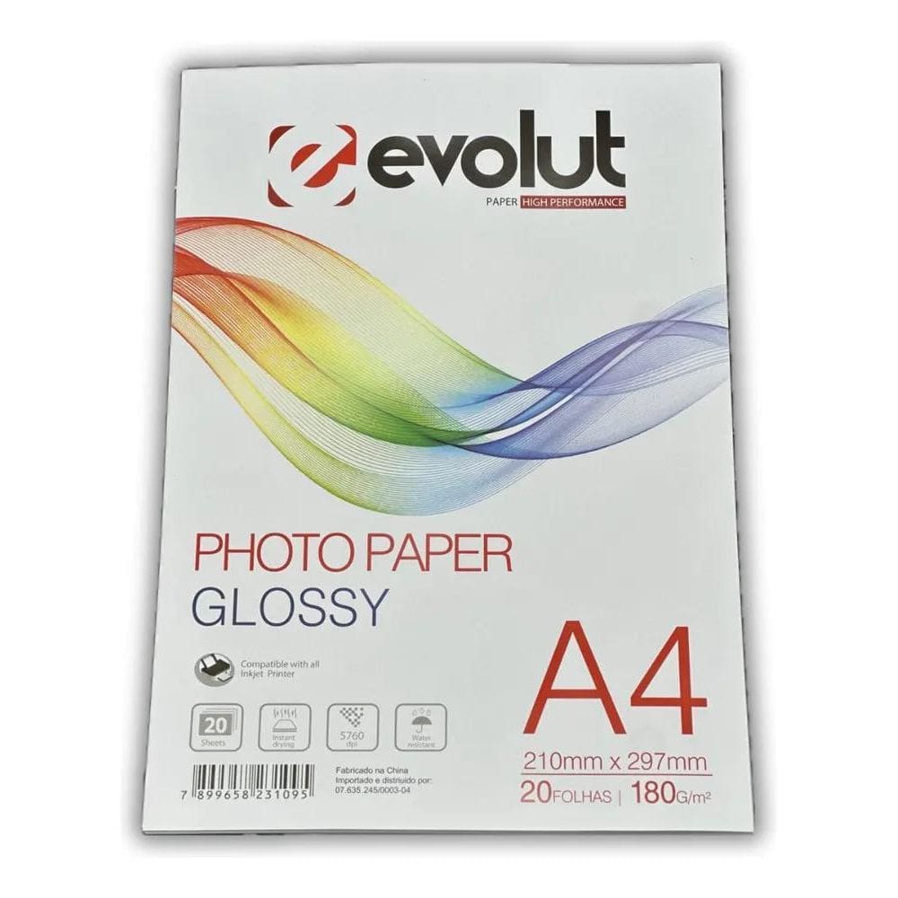 100 Folhas Papel Fotográfico Glossy Evolut 180G A4