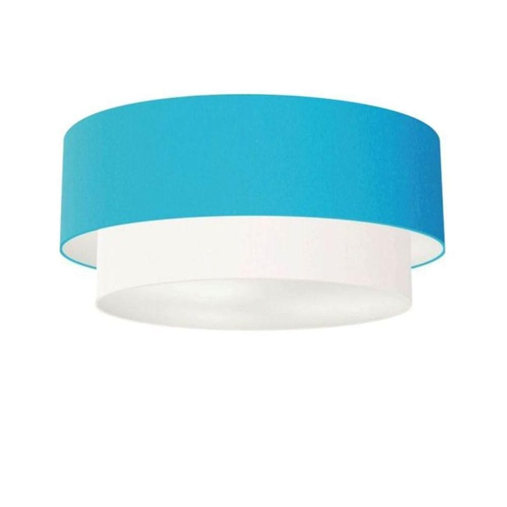 Plafon Duplo Cilíndrico Vivare Md-3064 Cúpula Tecido 70x60cm - Bivolt Azul-turquesa-branco 127/220v
