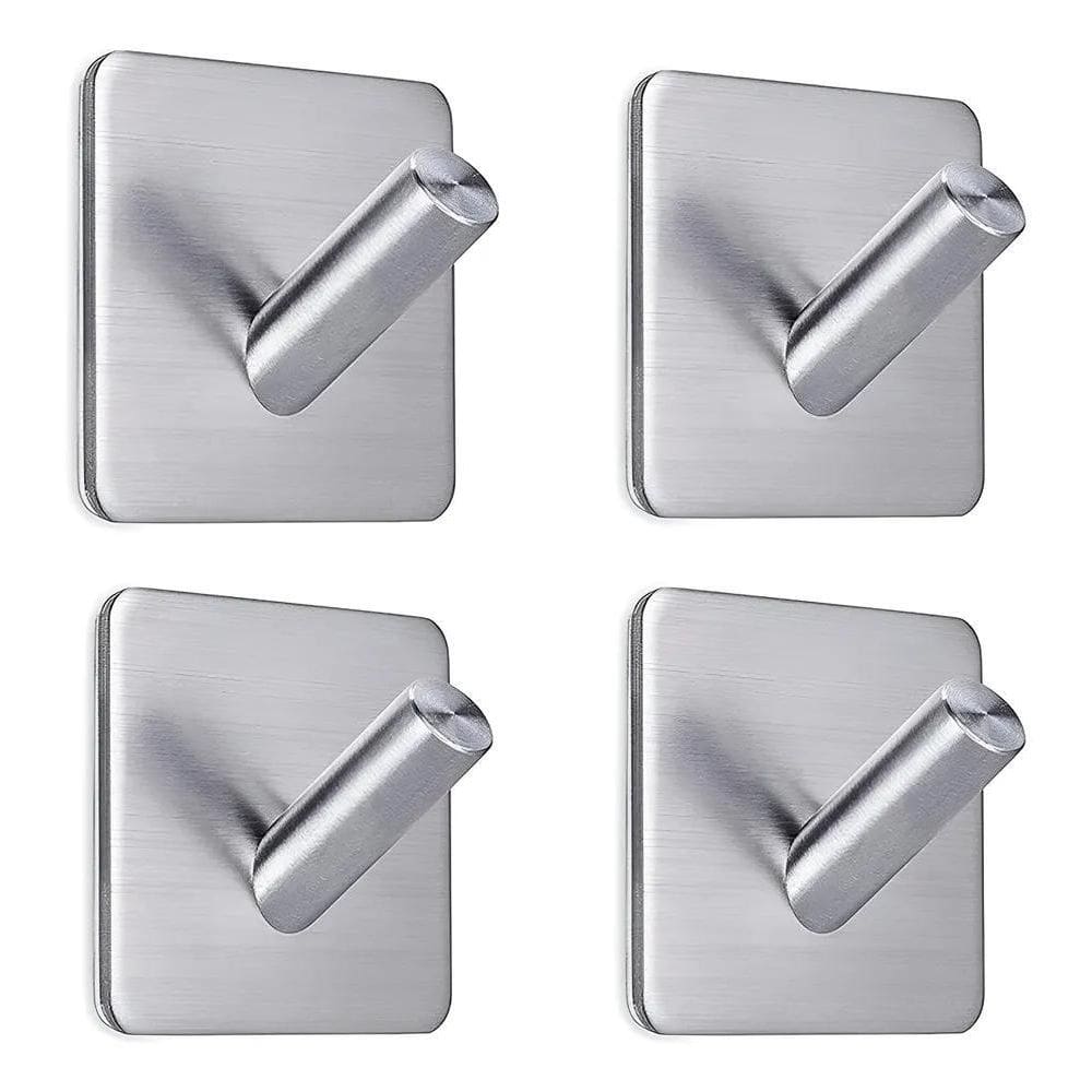 Kit 4 Ganchos Adesivo Parede Inox Pendurar Toalhas Roupas