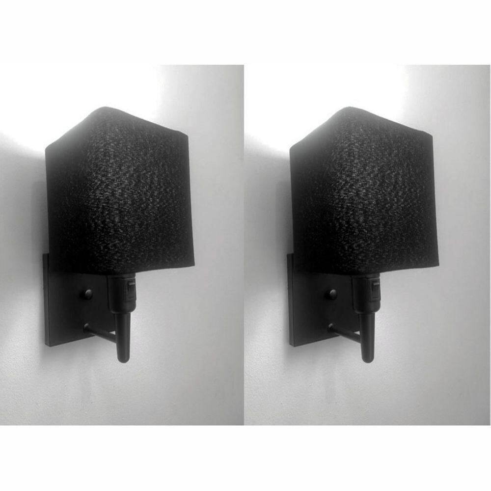 Kit-2 Arandela Quadrada Md-2019 Preto C- Inter Liga E Desl Cúpula Em Tecido Preto - Bivolt