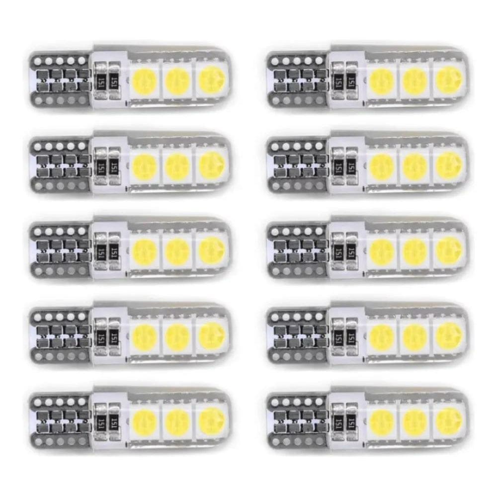 Kit 10 Lampada T10 6 Led Siliconada Branca 5050 Full